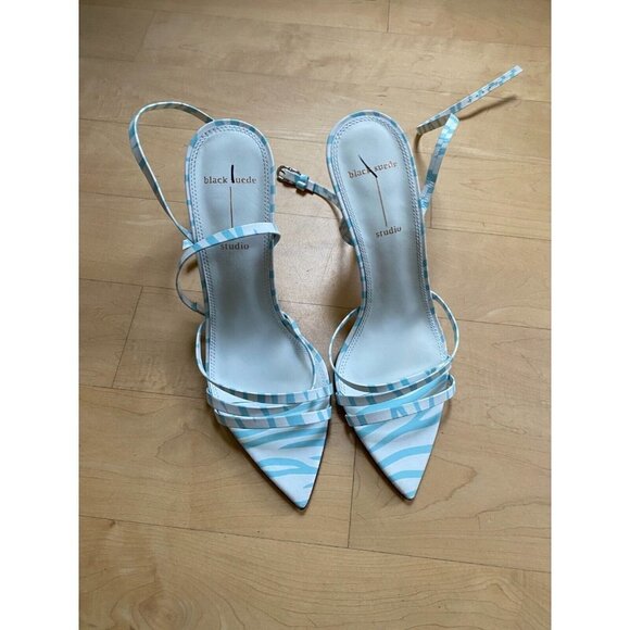 BLACK suede Studio heels BNWT "Kris" pool zebra blue white women  NEW - Picture 2 of 7